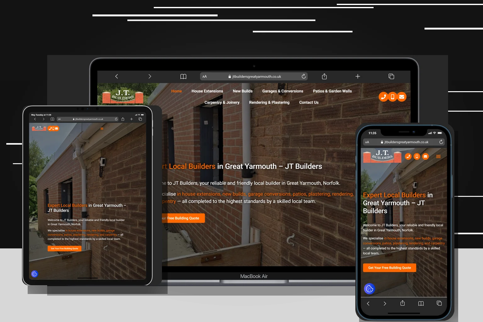 Web design projects Great Yarmouth showcase for JT Builders by WrightTech